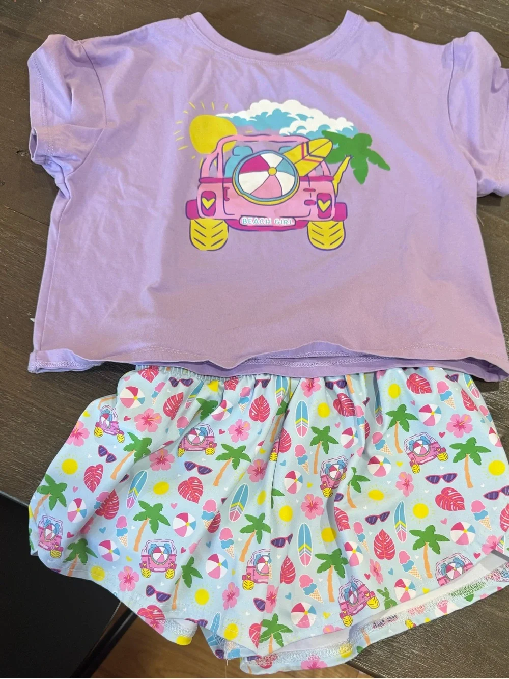 Purple Girls' Beach Print Set - Worn Once